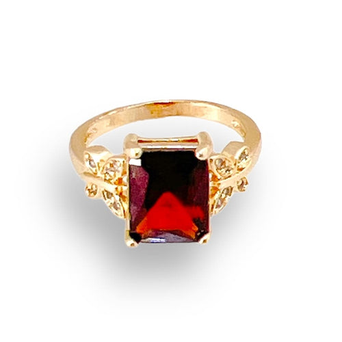 Red rectangular stone with butterflies sides ring in 18k of gold plated rings