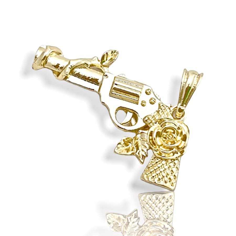 Revolver pistol with roses on grip handle in 14k of gold layering