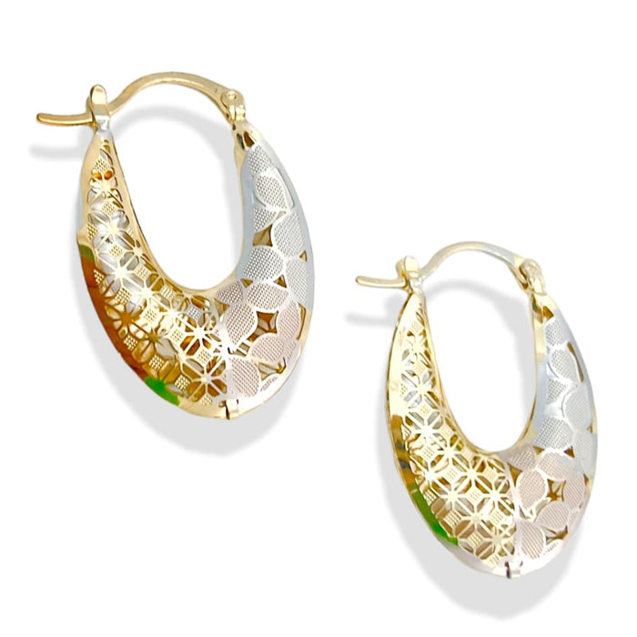 Rita oval shape flowery tricolor hoops earrings in 18k of gold plated earrings