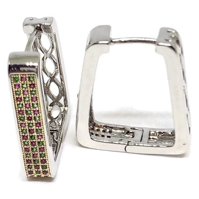 Roma squares cz silver plated hoops earrings