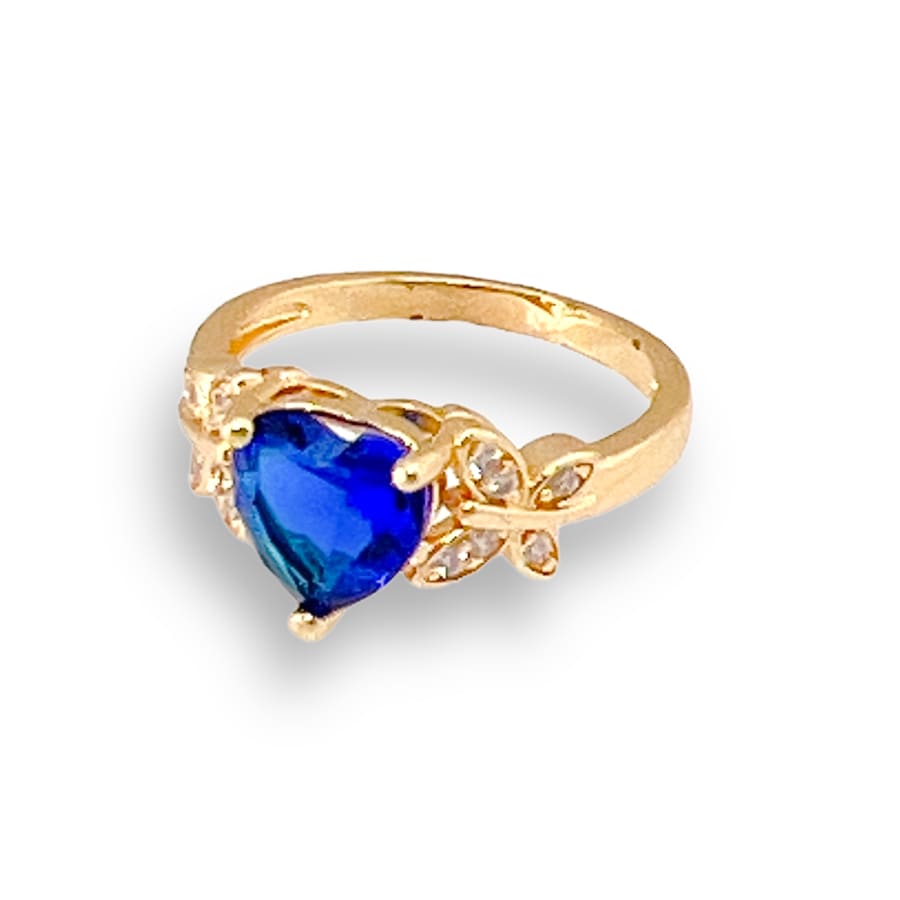 Royal blue heart stone with butterflies sides ring in 18k of gold plated