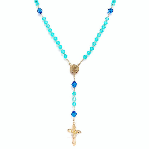 Tri-color oval beads guadalupe gold plated rosary necklace