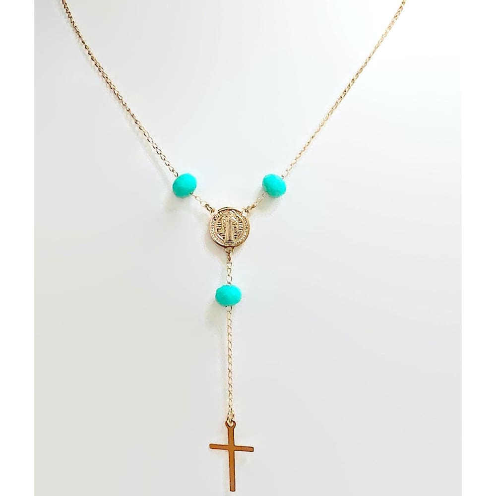 San benito turquoise beads rosary 18kts of gold plated