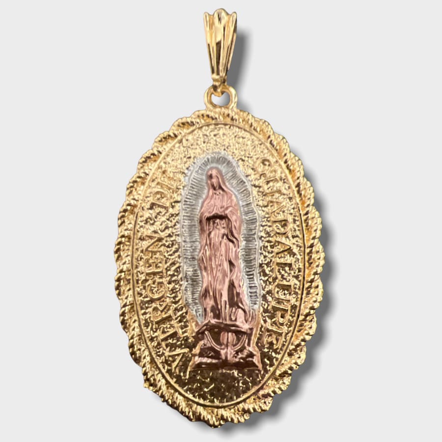 San judas and guadalupe 2 sides pendant in 18k of gold layering