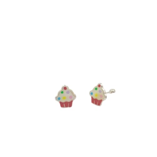 Sterling silver enamel cupcakes screw-backs .925 studs