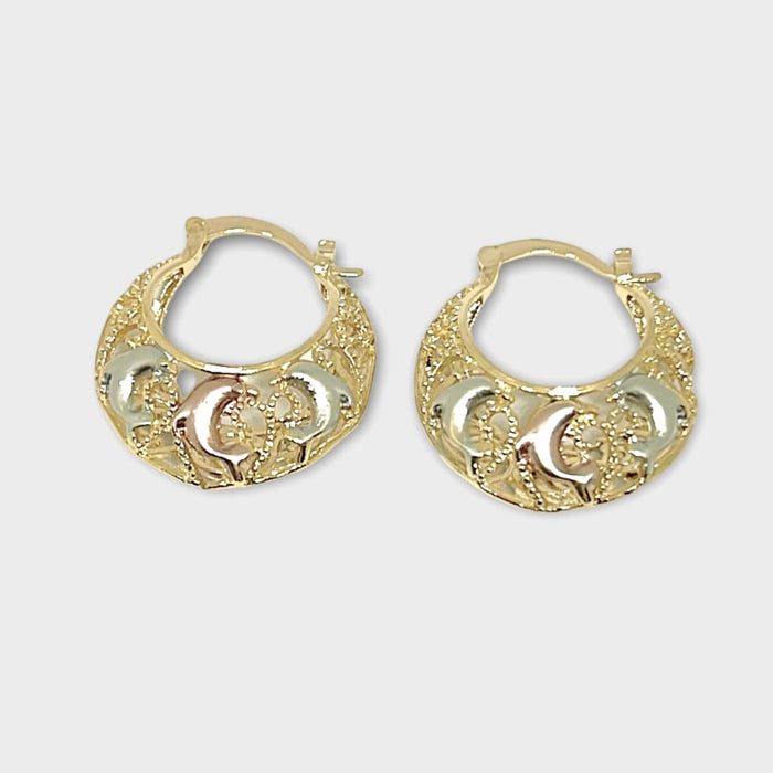 Three colors dolphins hoops in rose silver 18k of gold plated earrings earrings