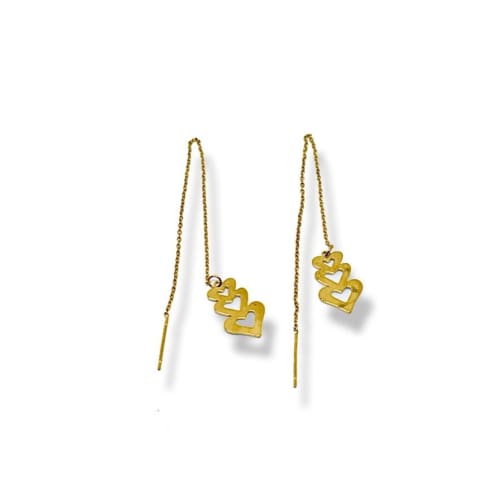 Three hearts threaders gold plated earrings