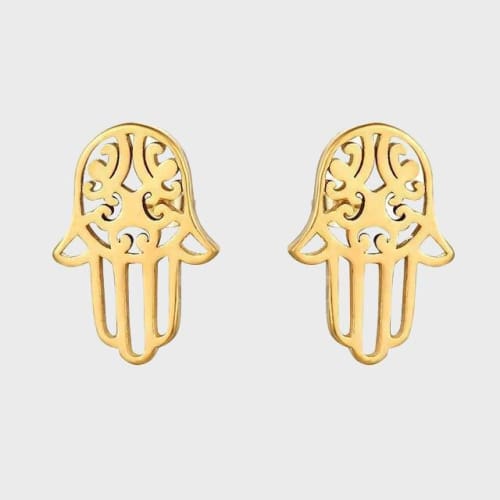 Tiny hamsa hand gold plated studs earrings