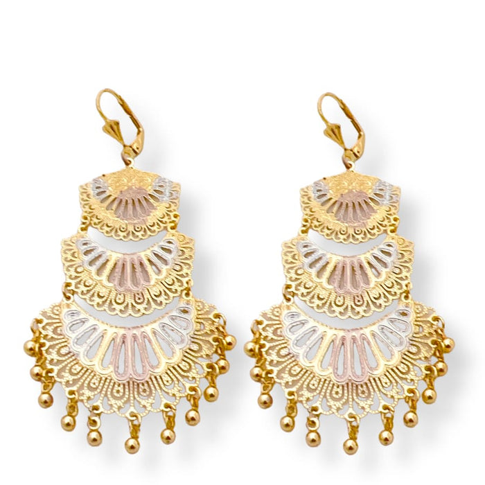 Trhee colors filigree mariachi dangles earrings in 18k of gold plated earrings