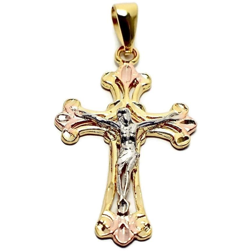 Tri-color filigree cross 18kts of gold plated pendant charms & pendants