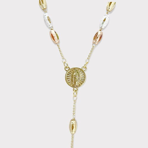 Tri - color oval beads guadalupe gold plated rosary necklace rosaries