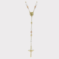 Tri-color oval beads guadalupe gold plated rosary necklace rosaries