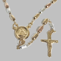 Tri color virgin milagrosa 4mm oval beads rosary 18kts of gold plated 20 rosaries