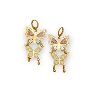 Tricolor filigree butterfly drop 18k of gold plated earrings earrings