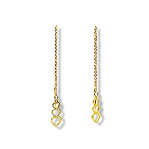 Triple hearts threaders gold plated earrings