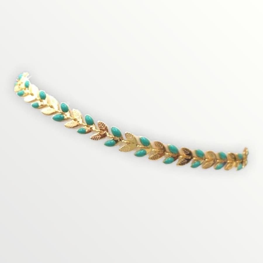 Turquoise leafs anklet 18k of gold plated