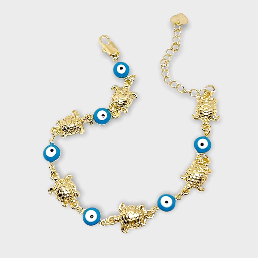 Turtle blue evil eye bracelet 18k of gold plated