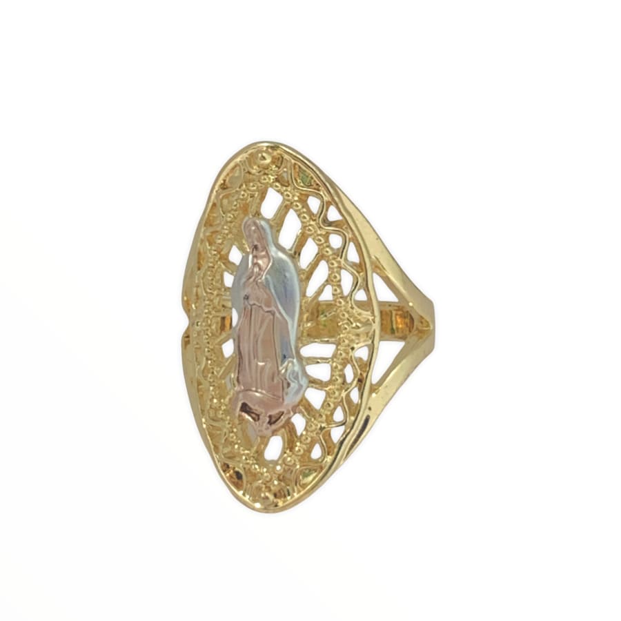 Virgin guadalupe center rose gold tone oval shape hearts ring 18k of gold plated