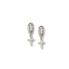 10mm dangle cross cz huggies sterling silver hoops earrings earrings