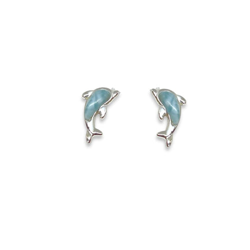 10mm larimar sterling silver dolphins studs earrings