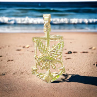 2.1/4” eagle on anchor gold plated pendant