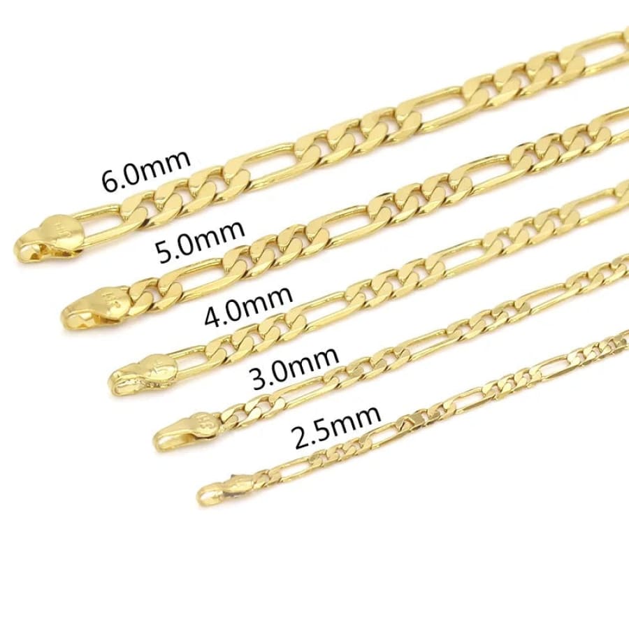 2.5mm figaro chain necklace in 18k of gold plated 28 chains