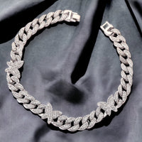 Clear butterfly rhinestones crystals silver plated choker necklace