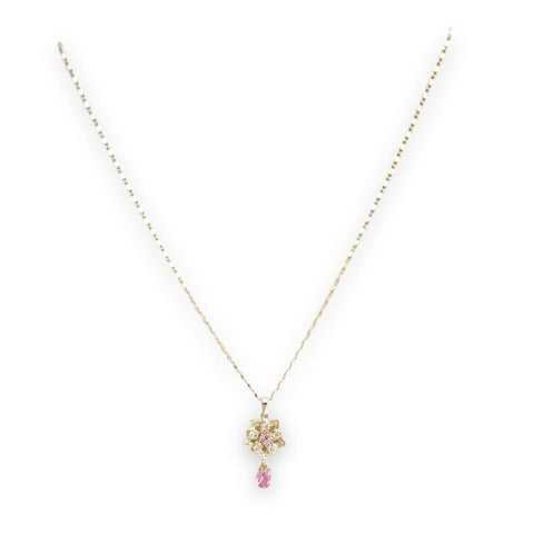 Bear pink crystals square pendant gold-filled chain necklace