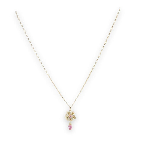 Cz black and pink clover petals and crystals white pendant necklace in 18k gold filled
