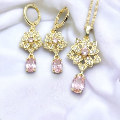 Antoinette set earrings necklace in 18k gold filled chains