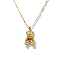 Bear pink crystals square pendant gold-filled chain necklace chains