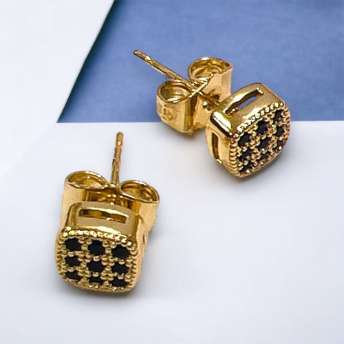 Black squares crystals studs earrings in 18k of goldfilled earrings