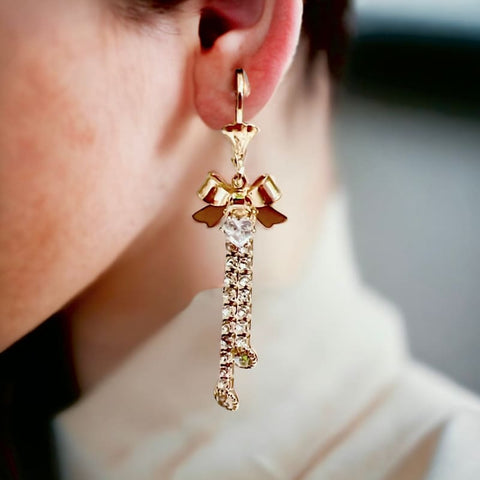 Black swan threaders gold plated earrings