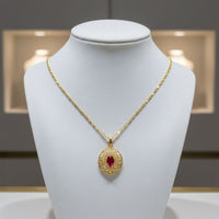 Brenda filigree almond shape red stone cz gold-filled necklace pendant chains