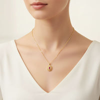 Brenda filigree almond shape red stone cz gold-filled necklace pendant chains