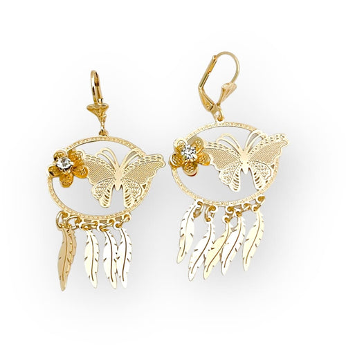 Butterflies feathers dangle earrings gold-filled