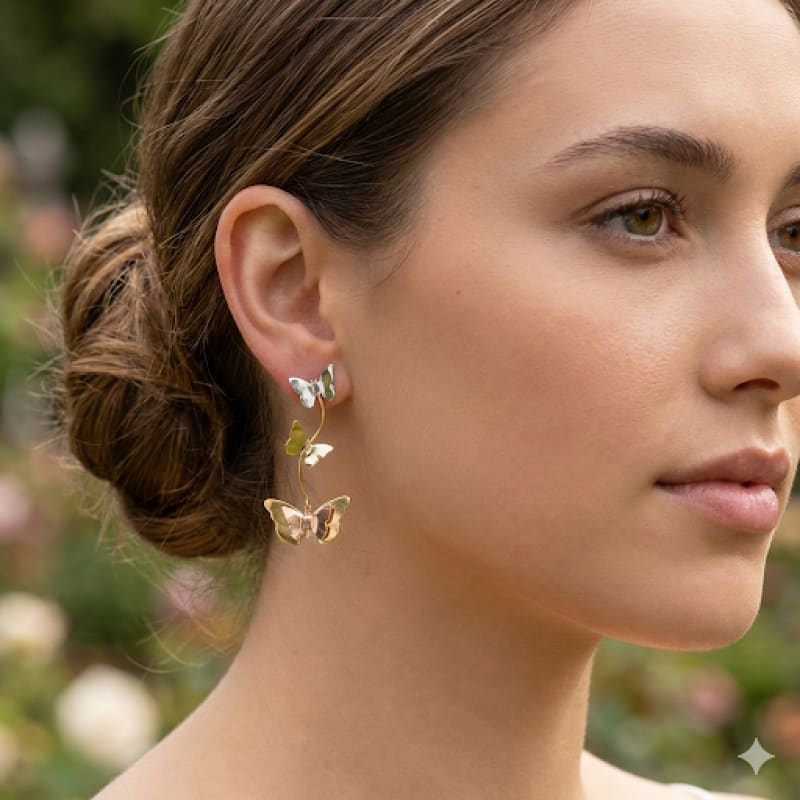 Butterflies three colors 18k of gold plated earrings