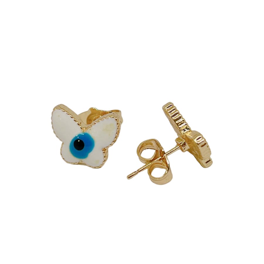 Butterfly shape white and blue evil eye earrings studs 18k of gold plated earrings