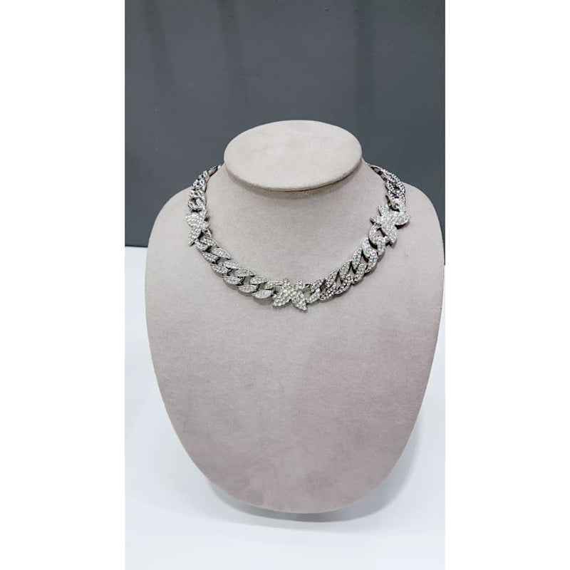 Clear butterfly rhinestones crystals silver plated choker necklace