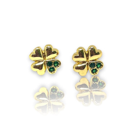 Sage clover heart studs earrings gold-filled earrings