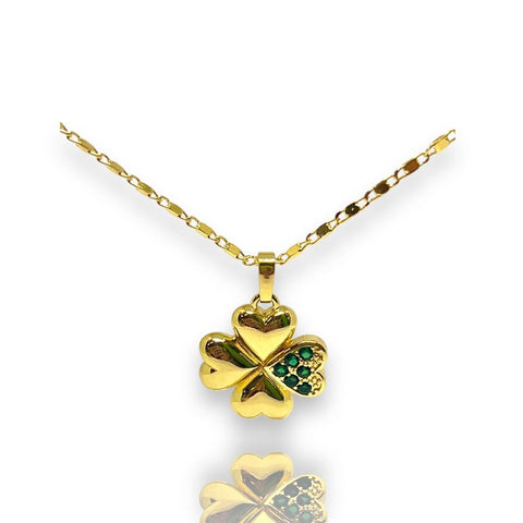 Cz black and pink clover petals and crystals white pendant necklace in 18k gold filled
