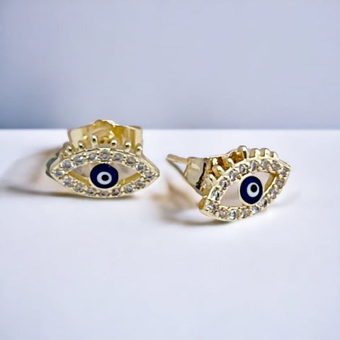 Butterfly shape white and blue evil eye earrings studs 18k of gold plated