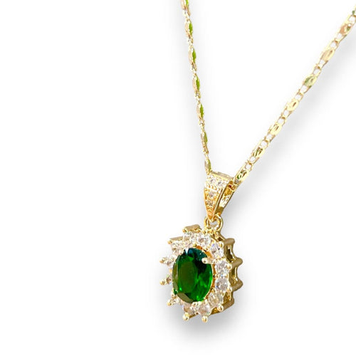 Diana crystals chain necklace in 18k of gold plated green