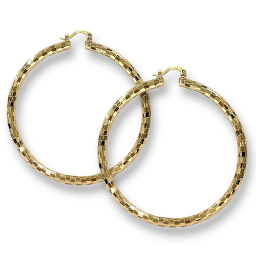 Disco mirror ball 65mm gold plated hoops earrings earrings