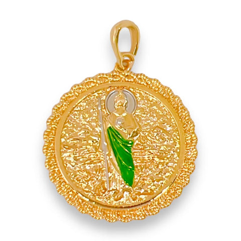 Oval shape cz guadalupe pendant in 18k of gold layering