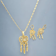 Dream catcher heart set earrings necklace in 18k gold filled chains