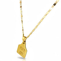 F. Off cow tag gold plated pendant - necklace.