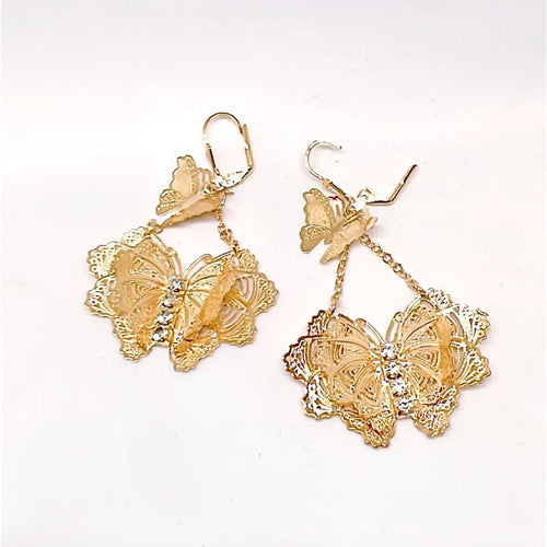 Filigree butterflies chandeliers dropped earrings in 18k of gold plated earrings