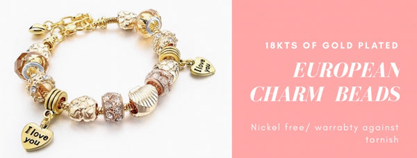 European charms bead bracelet and chain 18k of gold plated