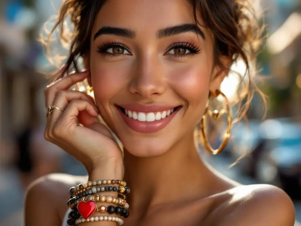 Gold hoop earrings with a subtle heart-shaped accent